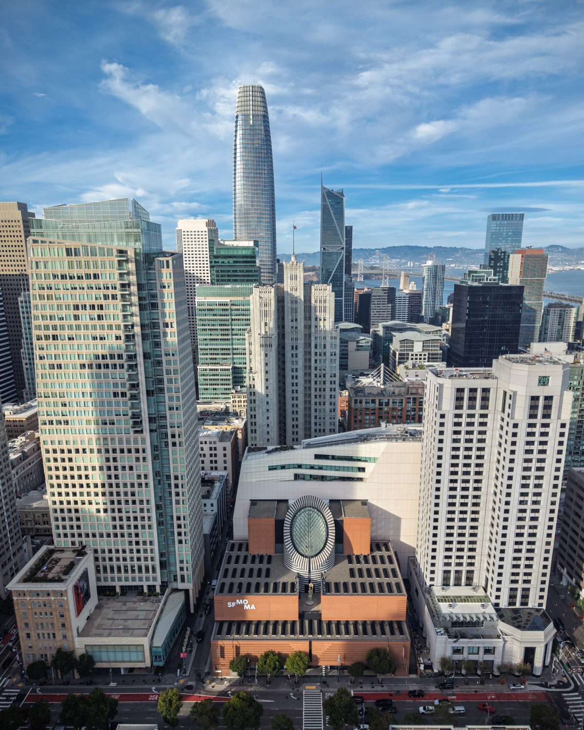 Aerial view of SFMOMA and Salesforce Tower from above 706 Mission